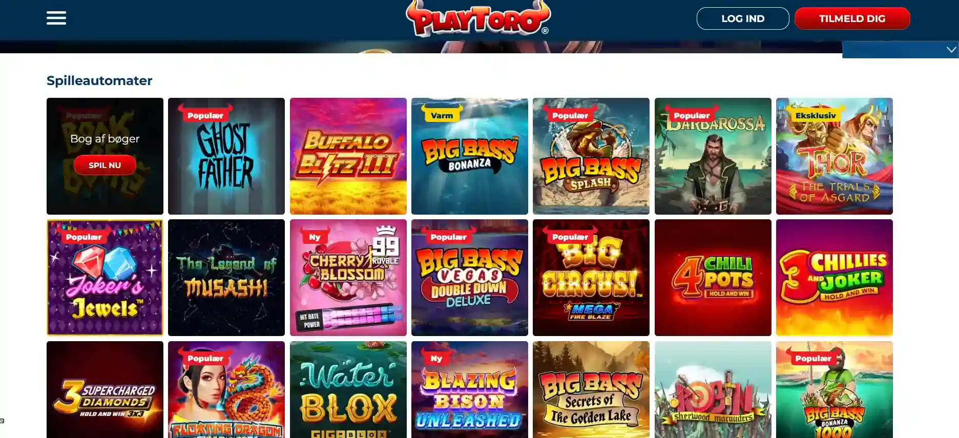 PlayToros aktuelle spiloversigt med casino-kategorier