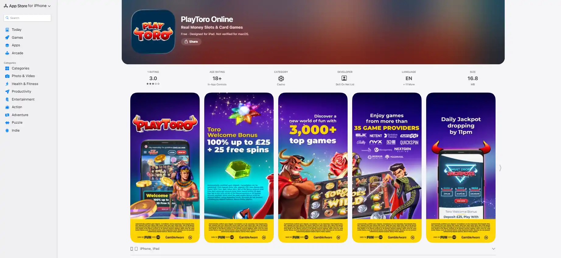 PlayToro Online i den danske App Store på iPhone eller iPad