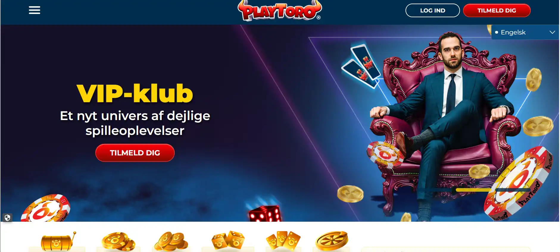 PlayToros aktuelle casino-brugerflade på forsiden